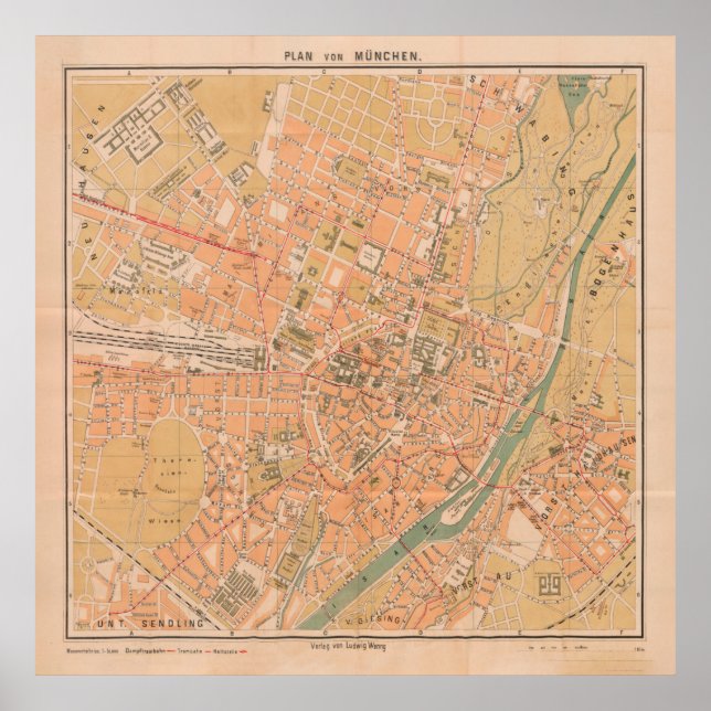 Vintage Map of Munich Germany (1890) Poster (Front)