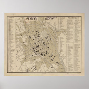 Vintage Map of Nancy France (1894) Poster