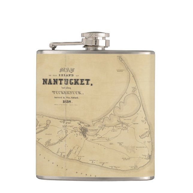 Vintage Map of Nantucket (1838) Hip Flask (Front)