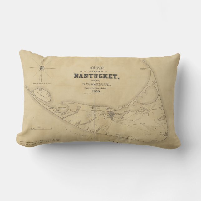 Vintage Map of Nantucket (1838) Lumbar Cushion (Front)