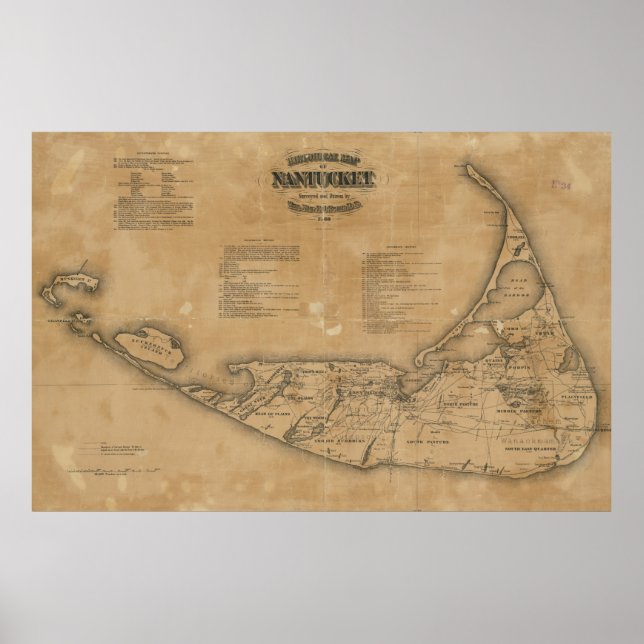 Vintage Map of Nantucket (1869) Poster (Front)