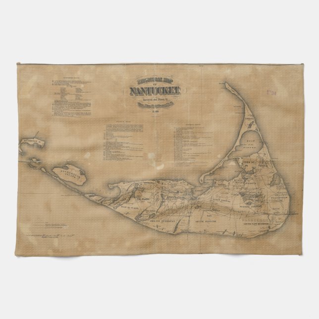 Vintage Map of Nantucket (1869) Tea Towel (Horizontal)