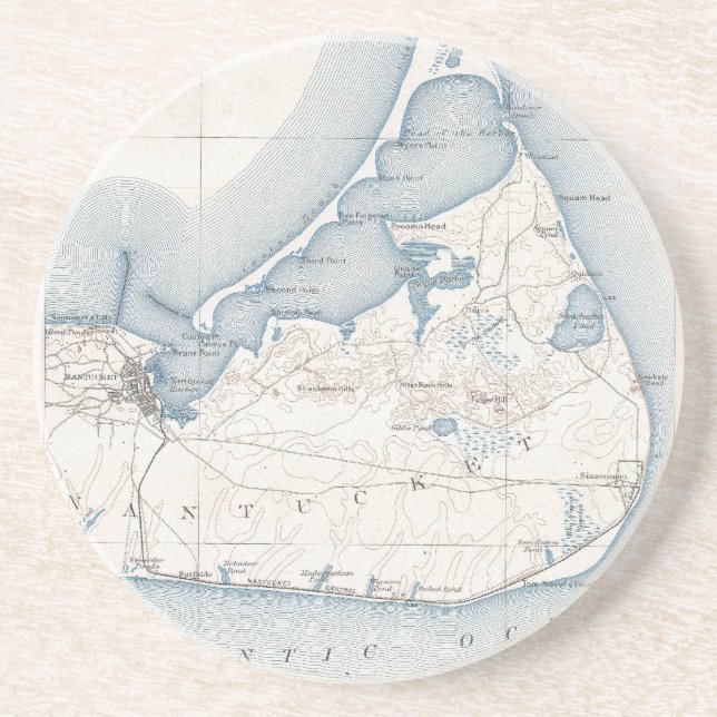Vintage Map of Nantucket (1919) Coaster (Front)