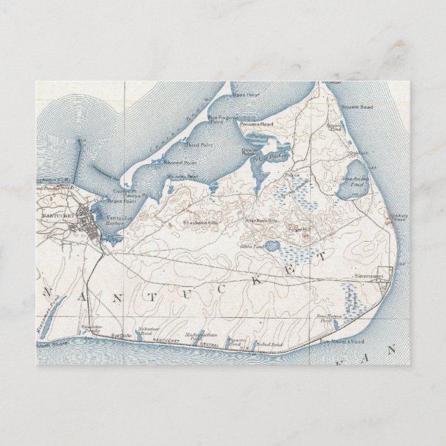 Vintage Map of Nantucket (1919) Postcard (Front)