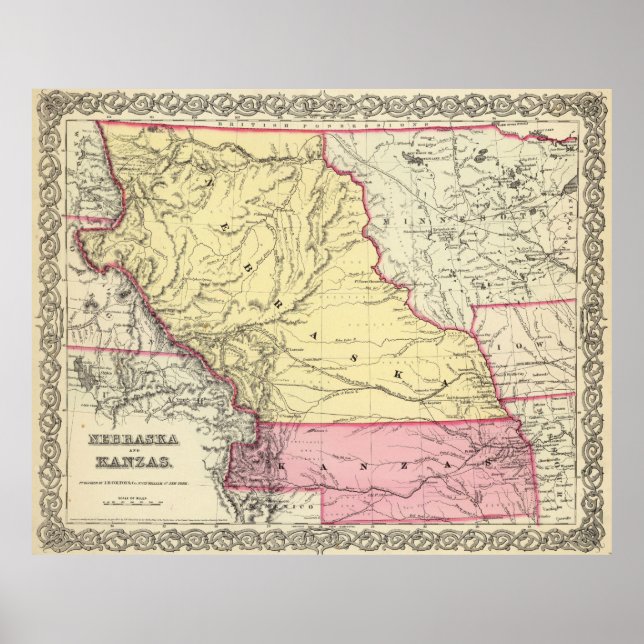 Vintage Map of Nebraska and Kansas (1856) Poster (Front)