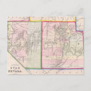 Vintage Map of Nevada and Utah (1866) Postcard