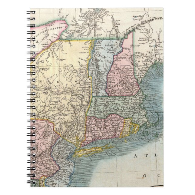 Vintage Map of New England (1821) Spiral Notebook (Front)