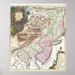 Vintage Map of New England & Atlantic States, 1756 Poster