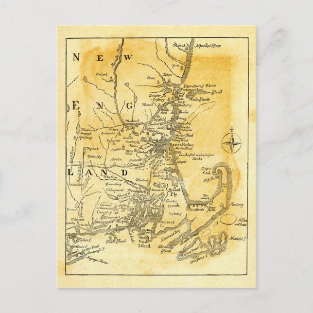 Vintage Map of New England Postcard (Front)