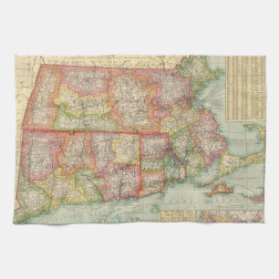Vintage Map of New England States (1900) Tea Towel