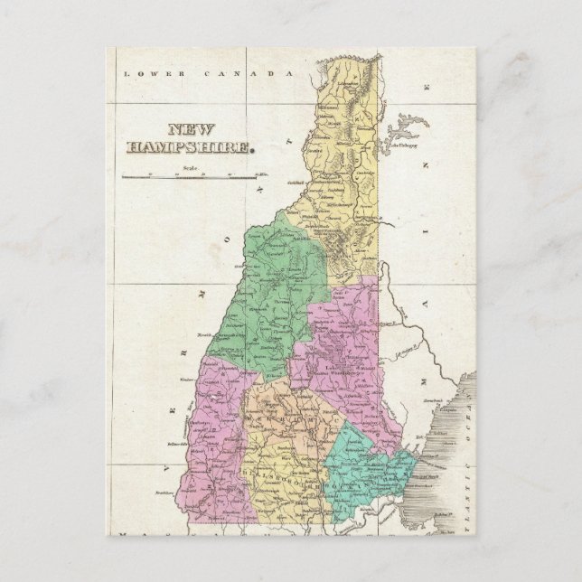 Vintage Map of New Hampshire (1827) Postcard (Front)