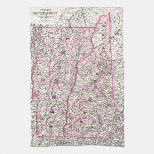 Vintage Map of New Hampshire and Vermont (1861) Tea Towel