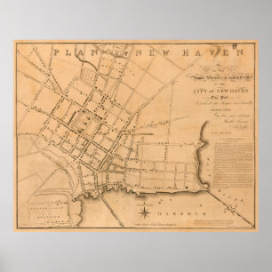 Vintage Map of New Haven CT (1827) Poster