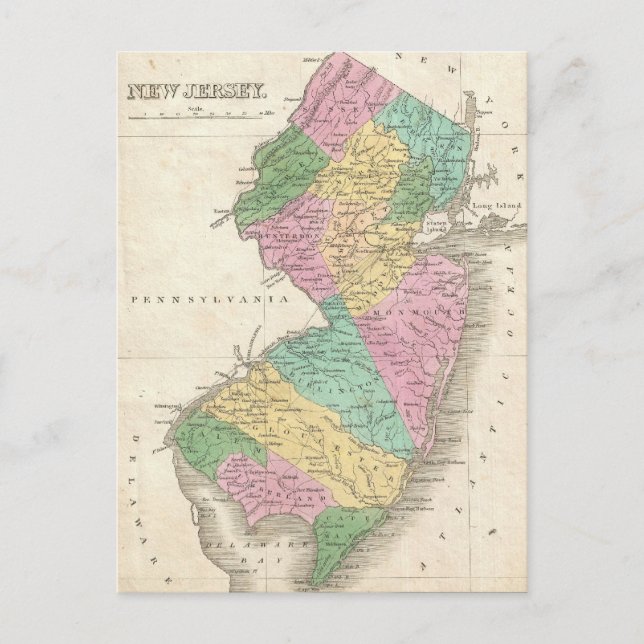 Vintage Map of New Jersey (1827) Postcard (Front)