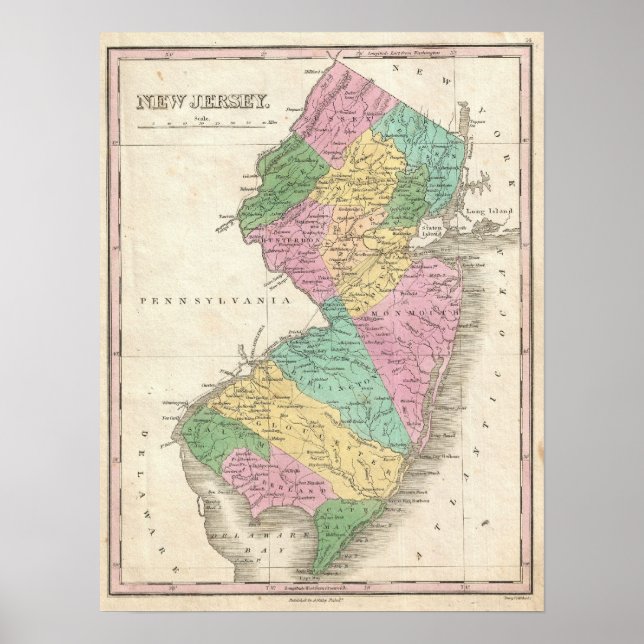 Vintage Map of New Jersey (1827) Poster (Front)