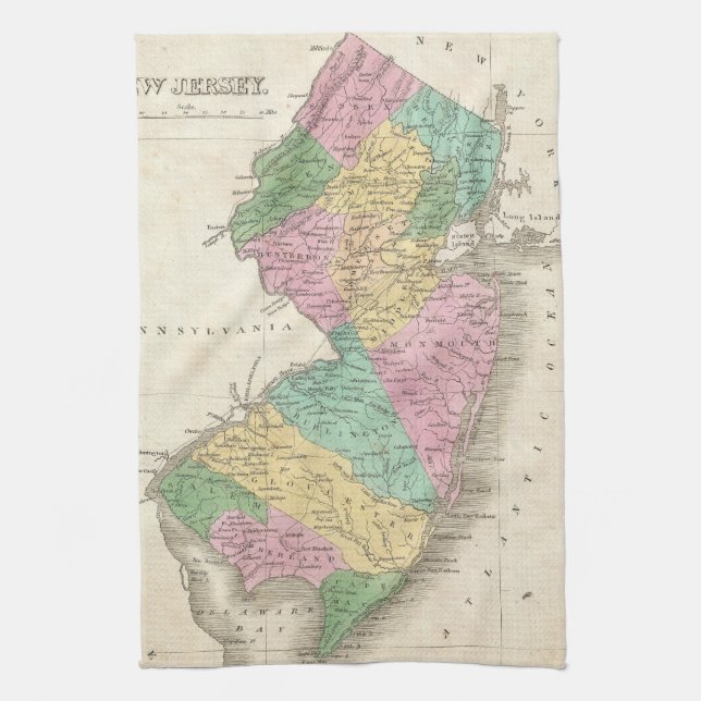 Vintage Map of New Jersey (1827) Tea Towel (Vertical)