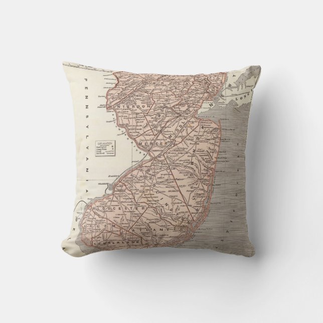 Vintage Map of New Jersey (1845) Cushion (Front)