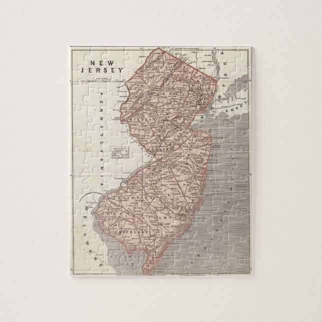 Vintage Map of New Jersey (1845) Jigsaw Puzzle (Vertical)