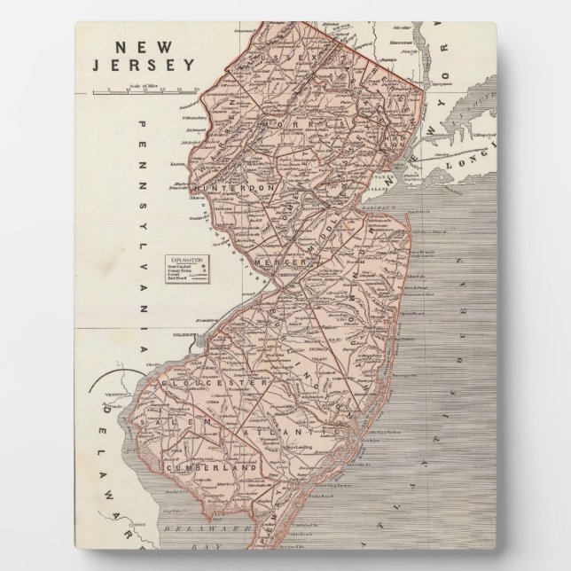 Vintage Map of New Jersey (1845) Plaque (Front)