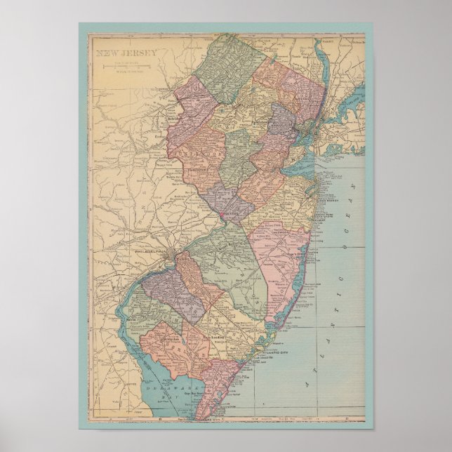 Vintage Map of New Jersey Poster (Front)