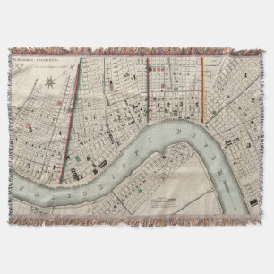 Vintage Map of New Orleans Louisiana (1845) Throw Blanket