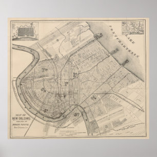 Vintage Map of New Orleans Louisiana (1885) Poster