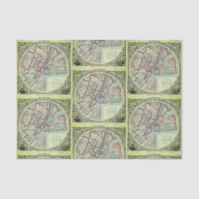 Vintage Map of New York City Area Decoupage Craft Tissue Paper (Front)