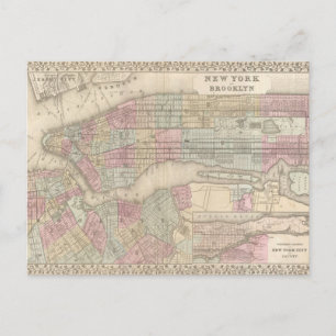 Vintage Map of New York City / Brooklyn Postcard