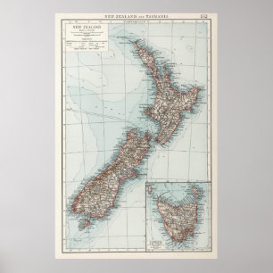 Vintage Map of New Zealand (1900) Poster