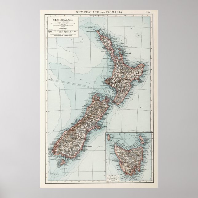 Vintage Map of New Zealand (1900) Poster (Front)