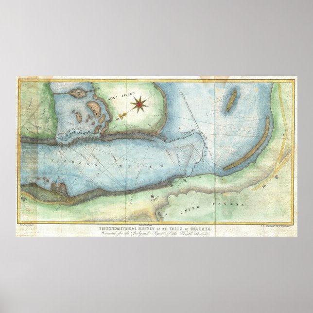 Vintage Map of Niagara Fall NY (1843) Poster (Front)