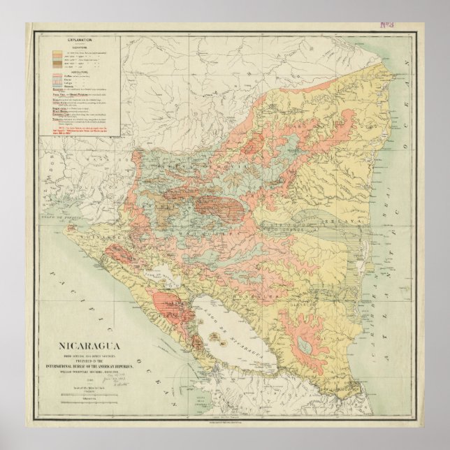 Vintage Map of Nicaragua (1903) Poster (Front)