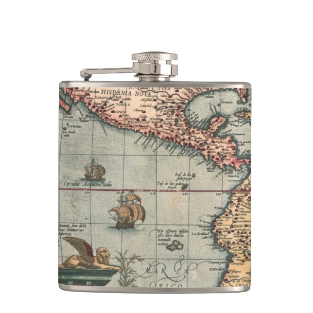 Vintage Map of North America Hip Flask (Front)