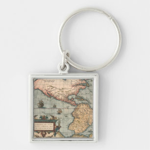 Vintage Map of North America Key Ring