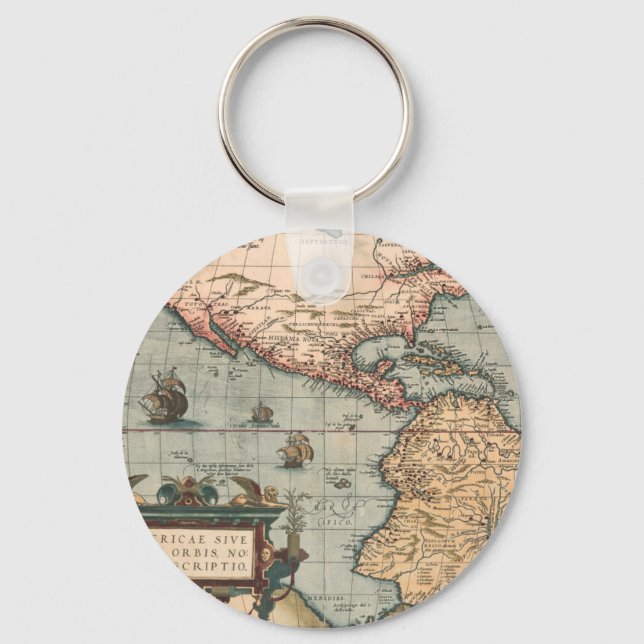 Vintage Map of North America Key Ring (Front)