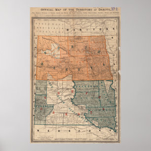 Vintage Map of North and South Dakota (1886) Poster