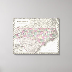 Vintage Map of North Carolina (1855) Canvas Print