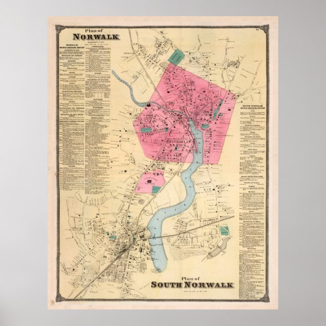 Vintage Map of Norwalk CT (1867) Poster (Front)