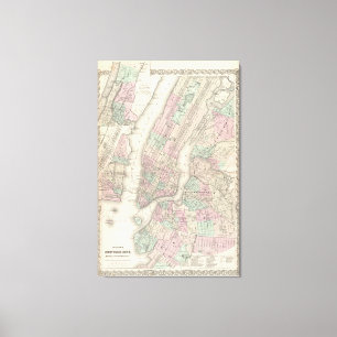 Vintage Map of NYC and Brooklyn (1865) Canvas Print