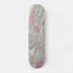 Vintage Map of NYC and Brooklyn (1866) Skateboard