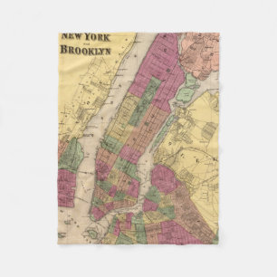 Vintage Map of NYC and Brooklyn (1868) Fleece Blanket
