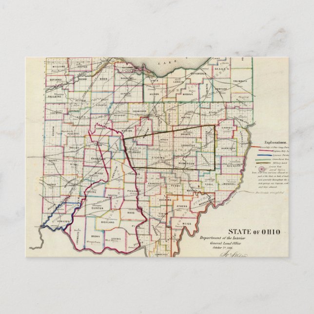 Vintage Map of Ohio (1866) Postcard (Front)