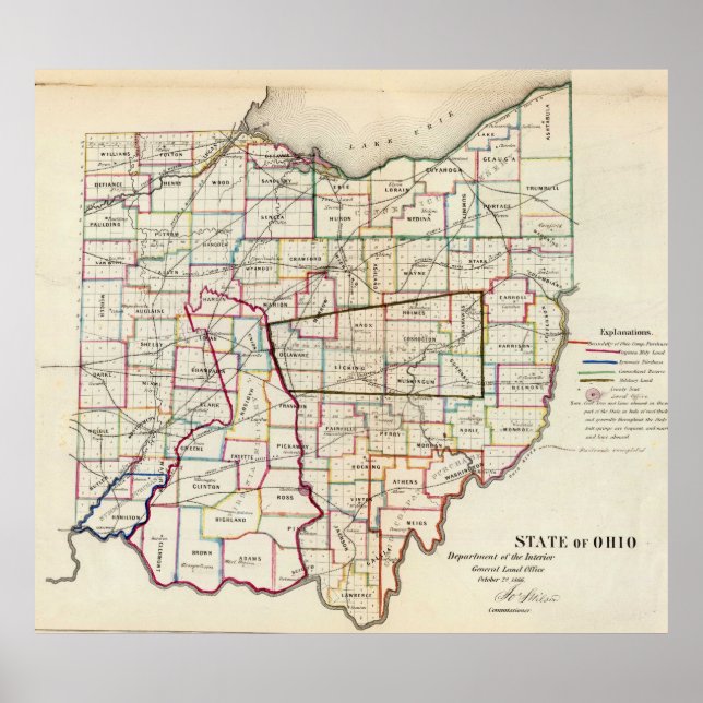 Vintage Map of Ohio (1866) Poster (Front)