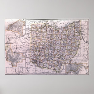 Vintage Map of Ohio (1884) Poster