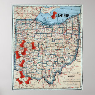 Vintage Map of Ohio (1921) Customisable Map Marker Poster