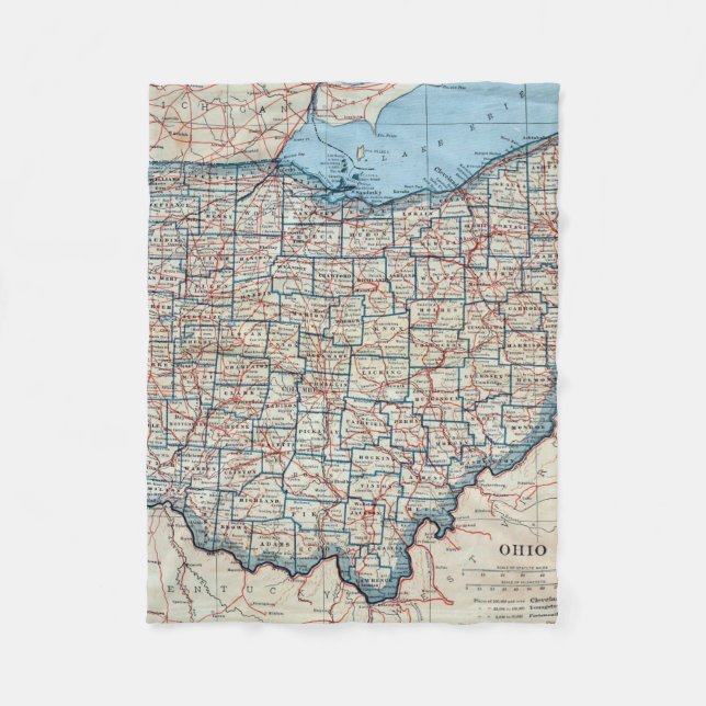 Vintage Map of Ohio (1921) Fleece Blanket (Front)
