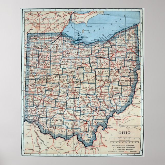 Vintage Map of Ohio (1921) Poster (Front)