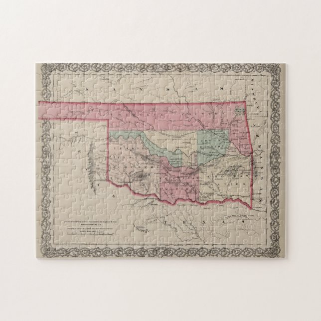 Vintage Map of Oklahoma (1869) Jigsaw Puzzle (Horizontal)