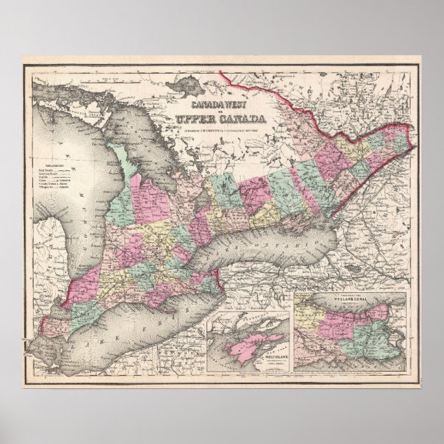 Vintage Map of Ontario (1857) Poster (Front)