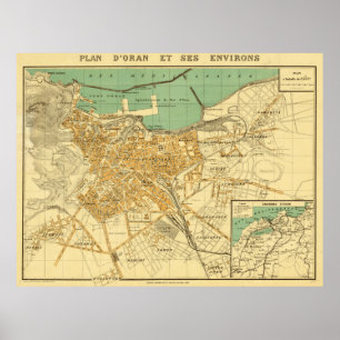 Vintage Map of Oran Algeria (1913) Poster